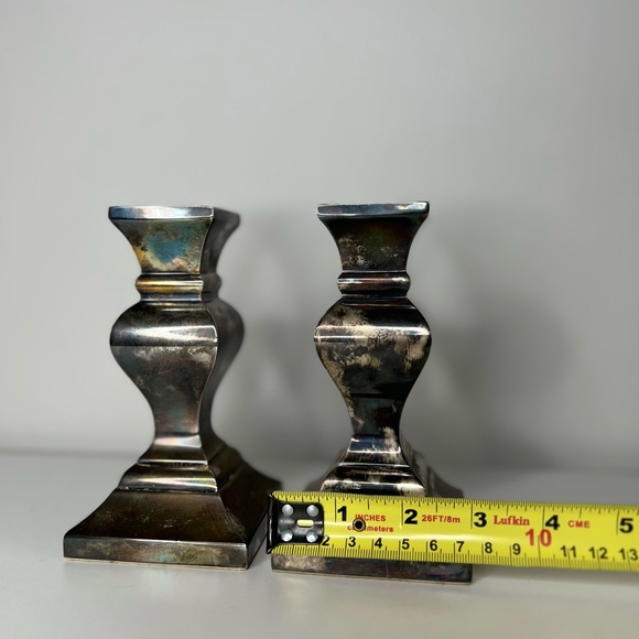 Antique Vintage Tarnished Silver Plated Brass Candle Holders - Pair of Two! - Picture 5 of 8